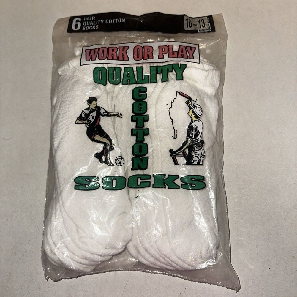 VINTAGE Cotton Natural Blend Crew Socks 6 PAIR White Mens Work Or Play Sports